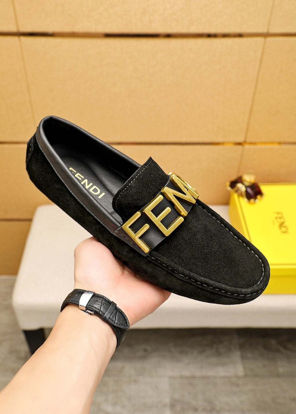 Fendi Black Logo Hardware Slip-On Loafers — model