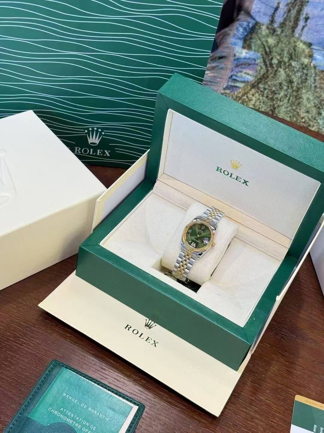 Rolex Green Dial Two-Tone Watch — front