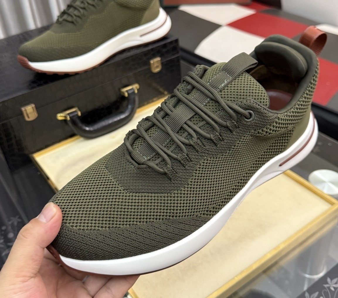 Olive Green Mesh-Like Low-Top Sneakers — front