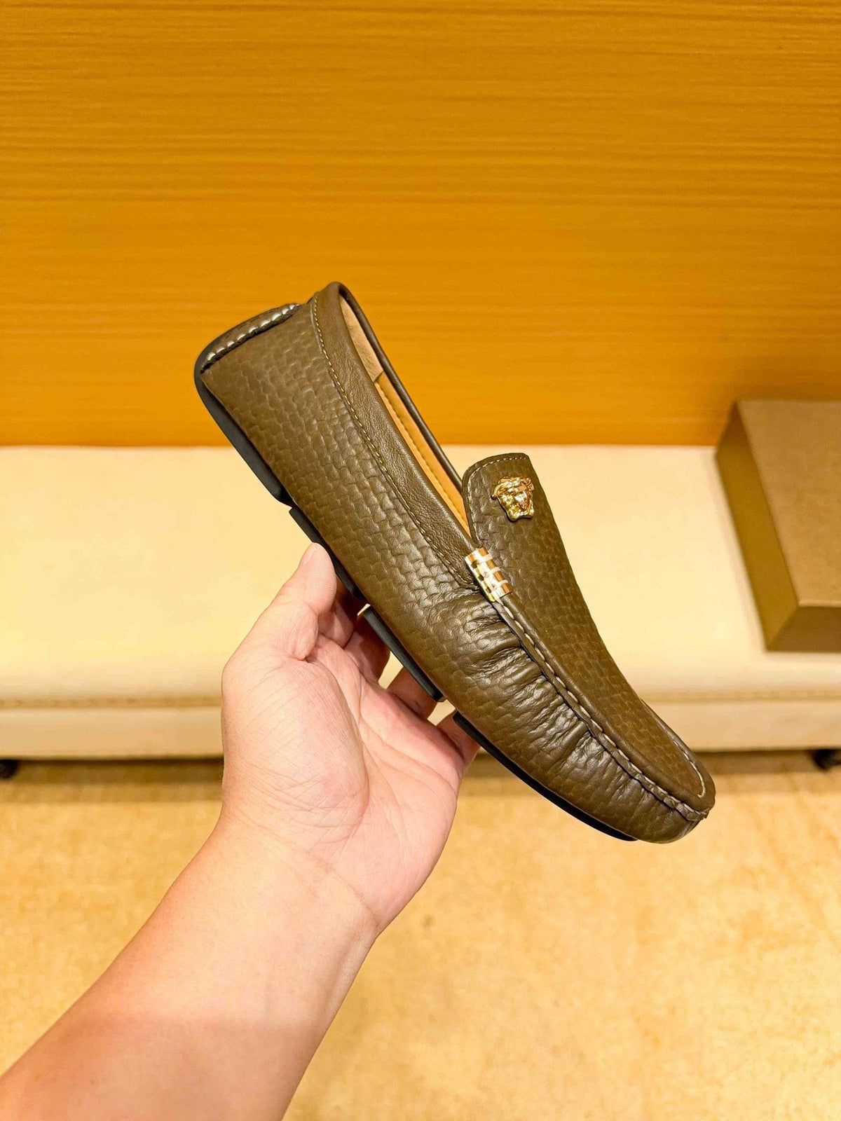Versace Brown Textured Loafers — side