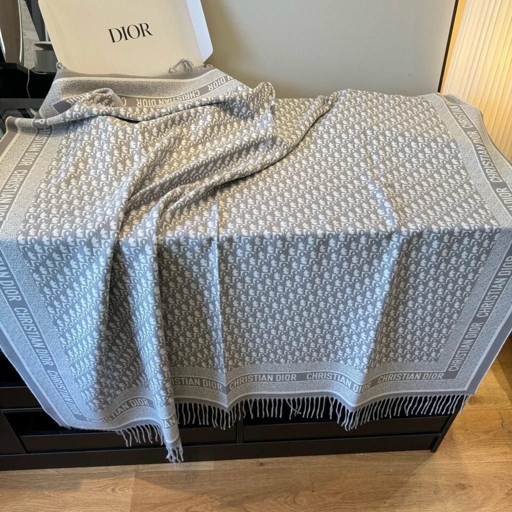 Dior Fringed Patterned Shawl — side