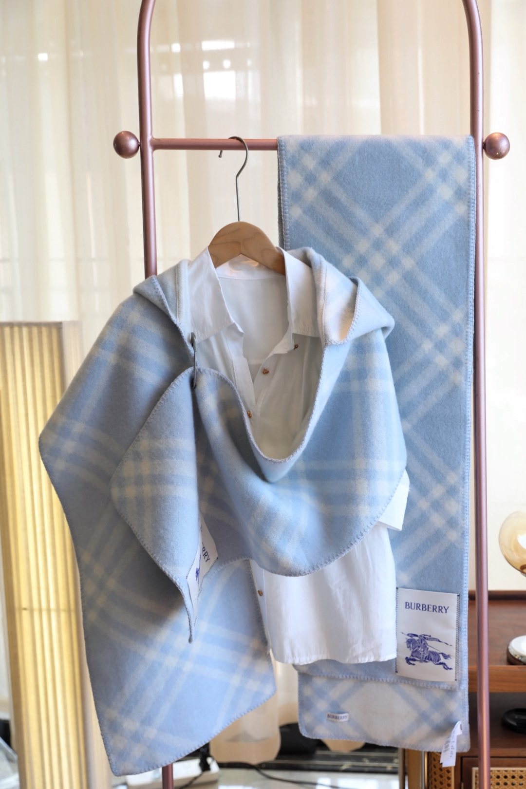 Burberry Plaid Hooded Scarf — hero