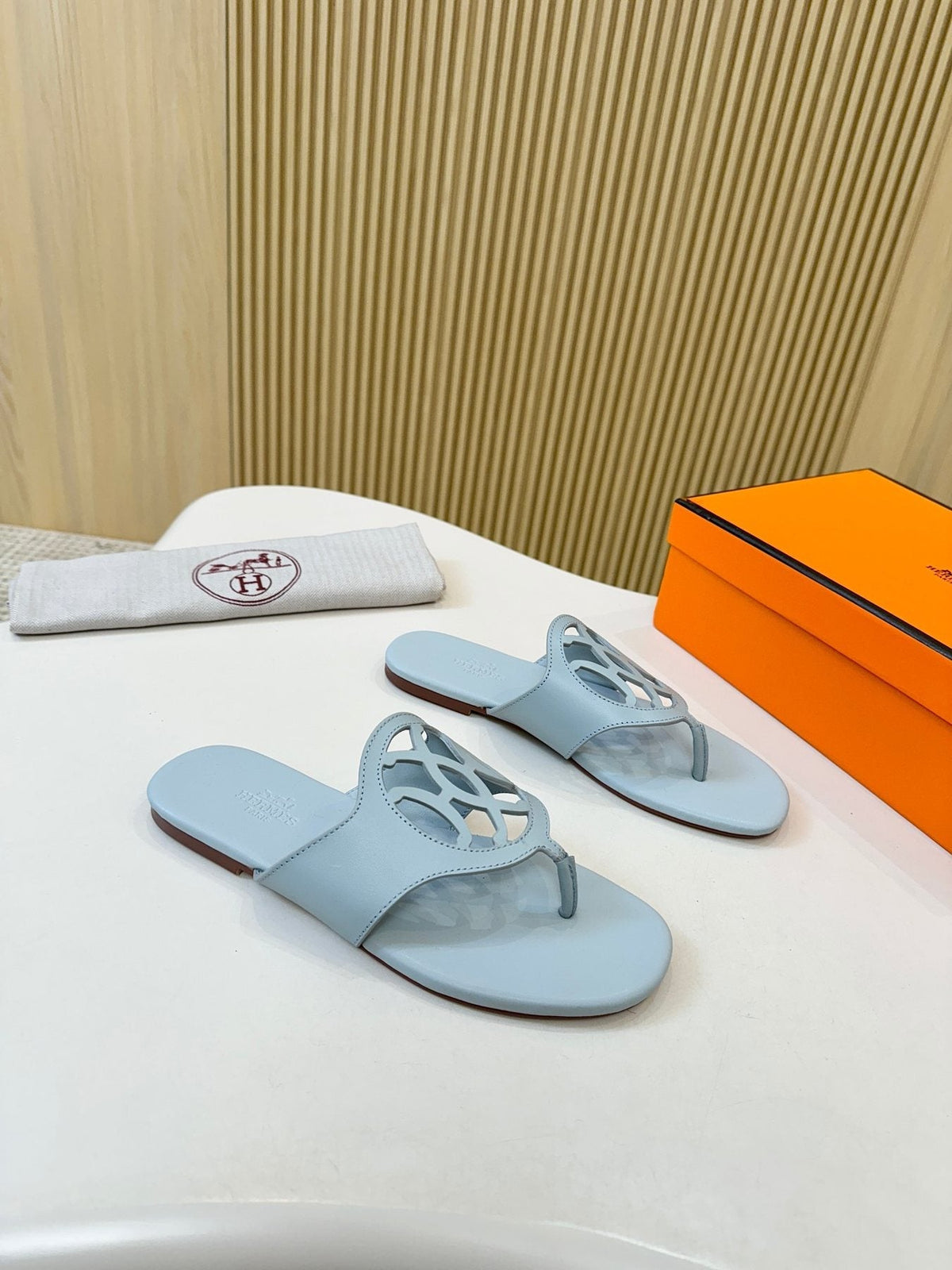 Hermès Tan Brown Cutout Thong Sandals — front