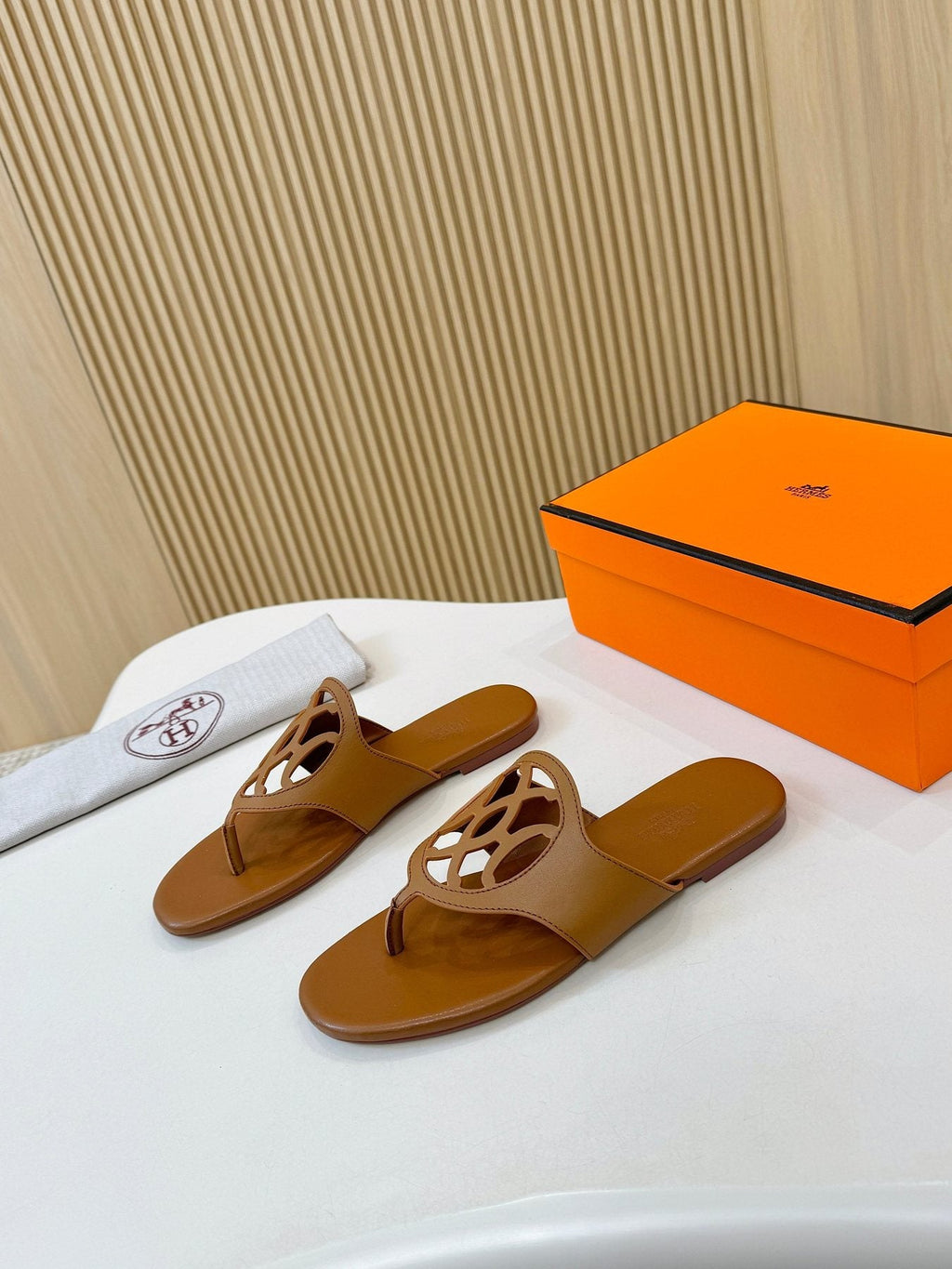 Hermès Tan Brown Cutout Thong Sandals — side