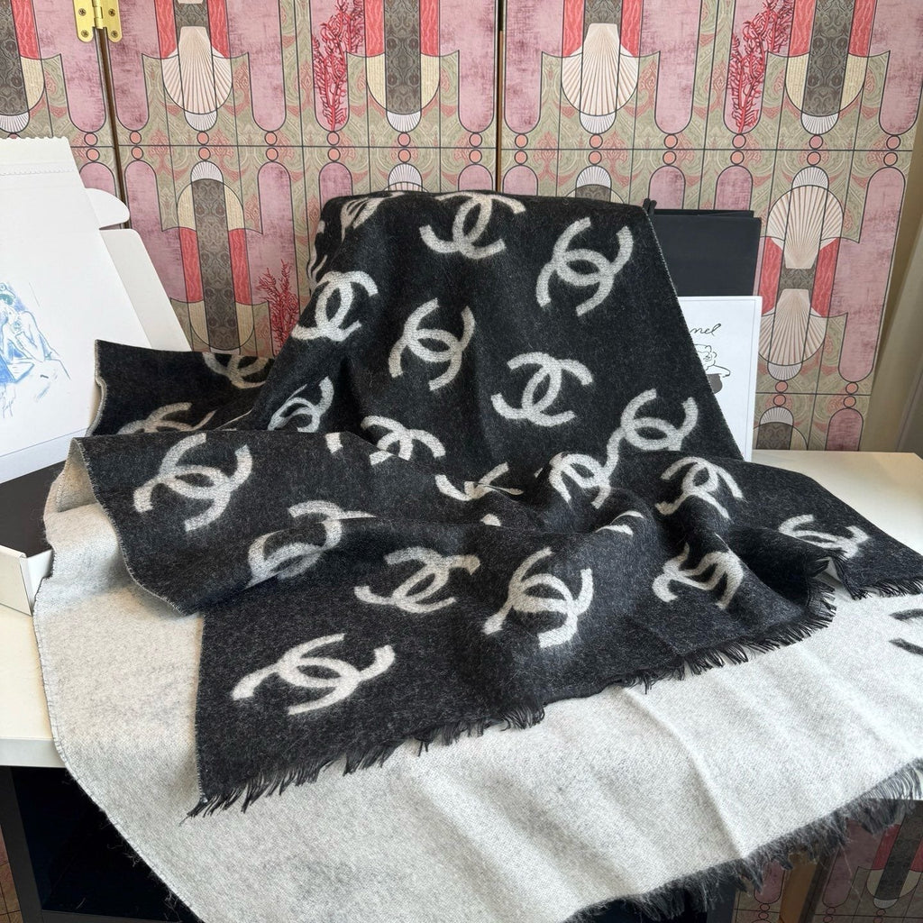 Chanel Reversible Logo Scarf Shawl — front