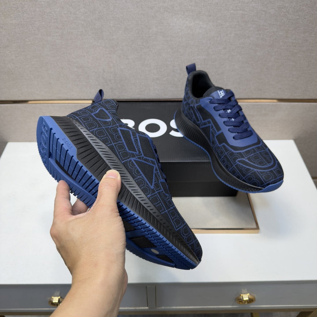 BOSS Navy Blue and Black Low-Top Sneakers — model