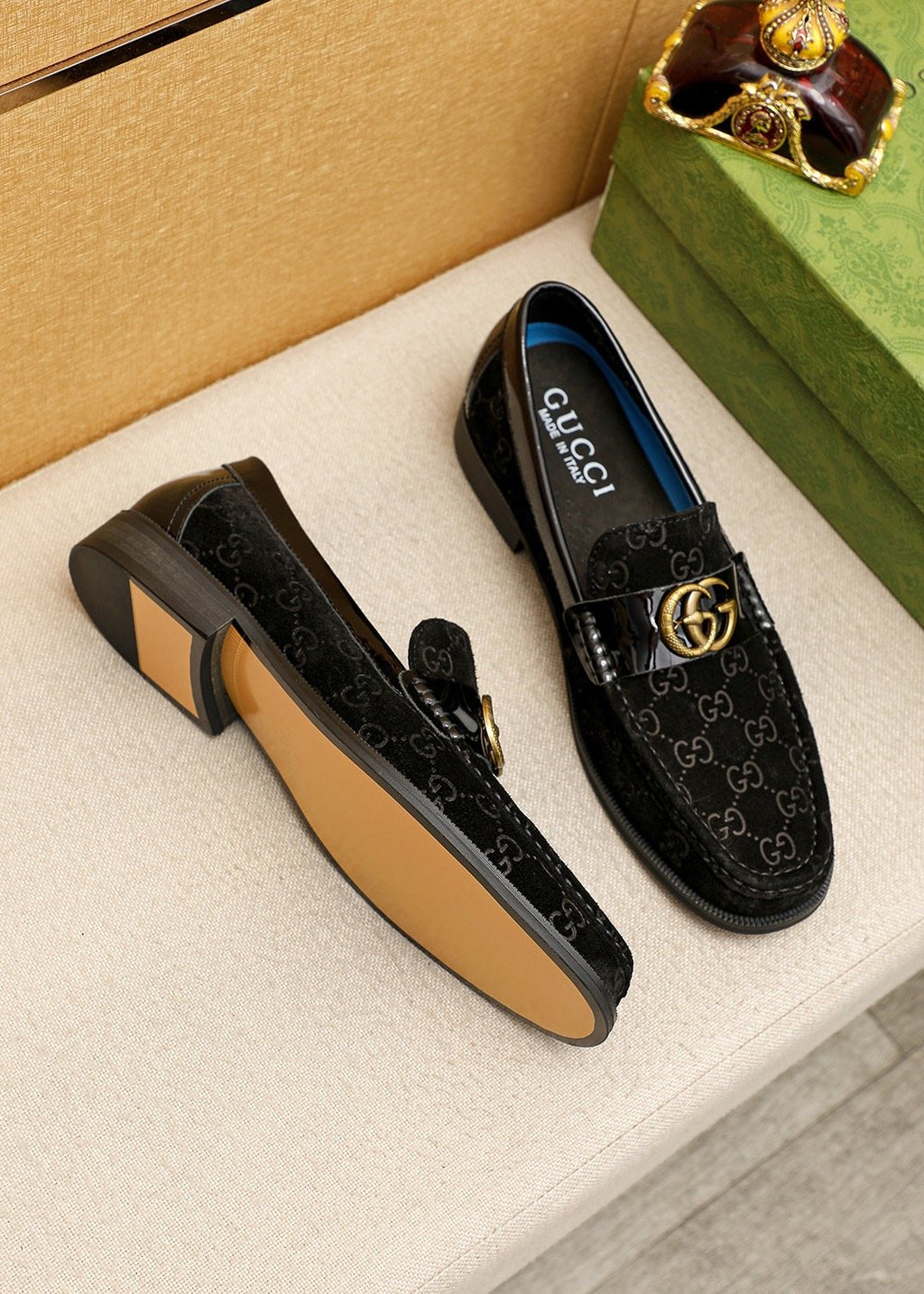 GUCCI Monogram Logo-Hardware Loafers — front