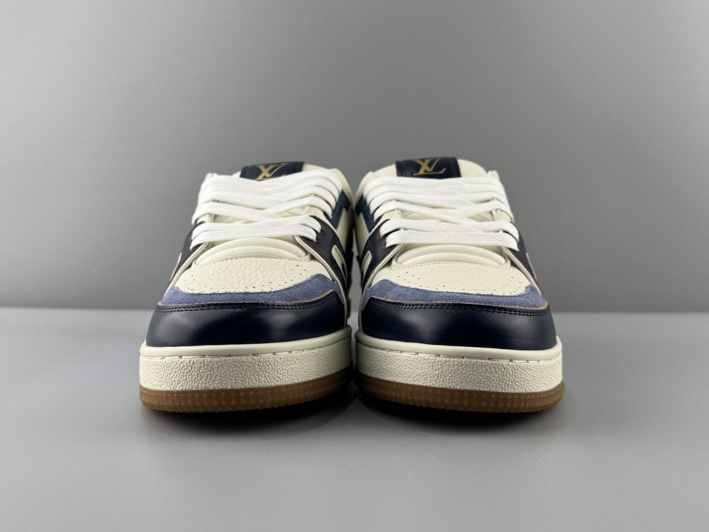 Louis Vuitton White & Navy Low-Top Sneakers — front