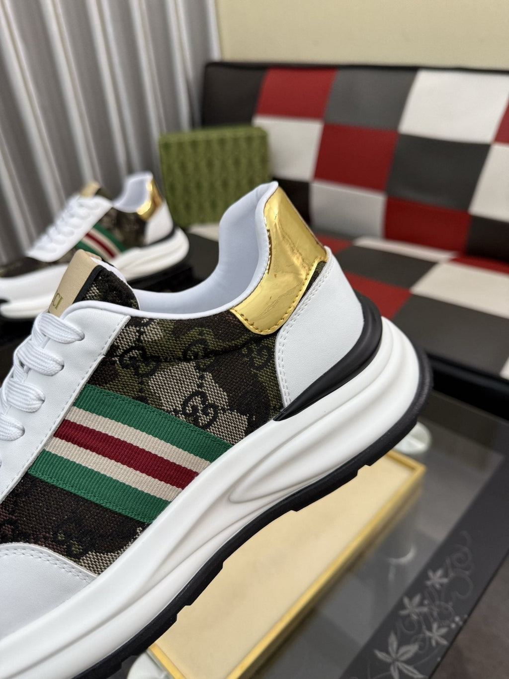 Gucci Monogram Stripe Low-Top Sneakers — detail